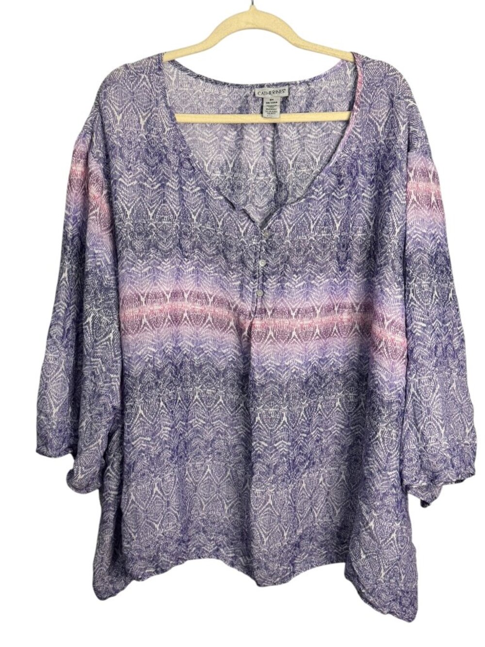 Catherines‎ Blouse Women's 6X Boho Abstract Peasant Top Plus Size Purple Pink